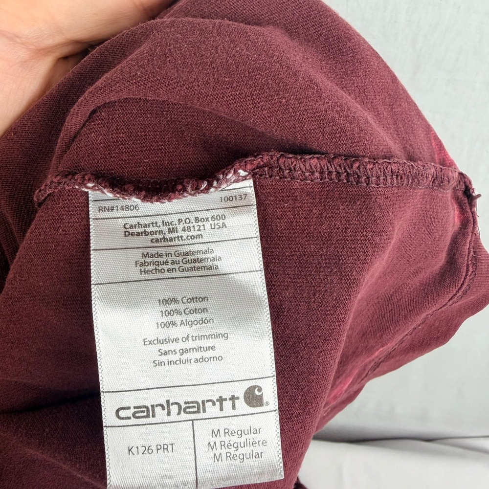 Carhartt Mens K126 PRT Long Sleeve Pocket T-Shirt Burgundy Maroon Original Fit M - Picture 6 of 13